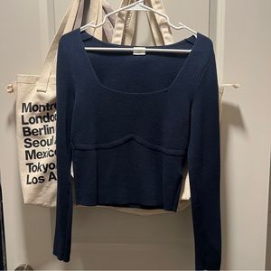 ⛔️SOLD⛔️ Abercrombie & Fitch Navy Long-Sleeve Portrait Neck Corset Top